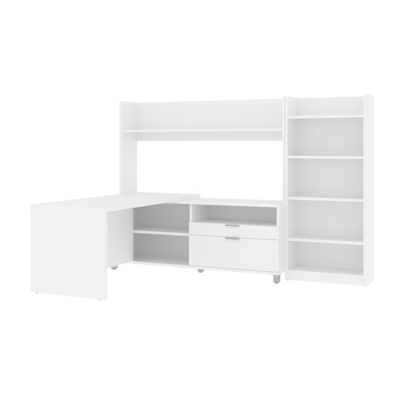 101" Open-Top L-Desk in White with Integrated Bookcase/Hutch - Image 3