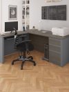 Bark Gray and Slate Premium Single-Pedestal L-shaped Desk