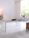 Ultra Chic Glass L-shaped Desk with Included Walnut Cabinet
