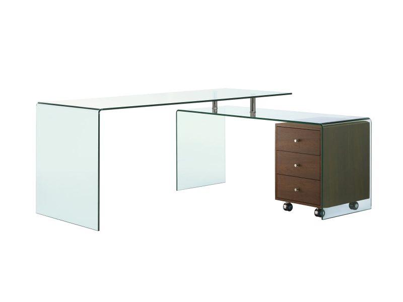 Ultra Chic Glass L-shaped Desk with Included Walnut Cabinet - Image 2