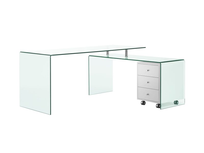 Ultra Chic Glass L-shaped Desk with Included White Cabinet - Image 2