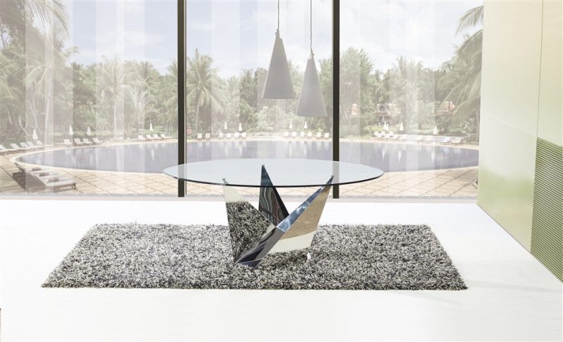 Modern Glass & Polished Stainless Steel Circular Meeting Table - Image 2