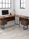 59" L-Shaped Floating Desk with 2 File Cabinets in Walnut