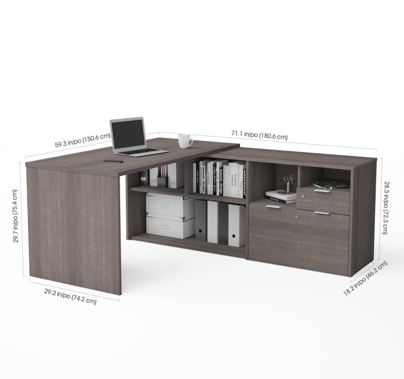 Stunning L-Shaped Bark Gray Office Desk with Storage - Image 3