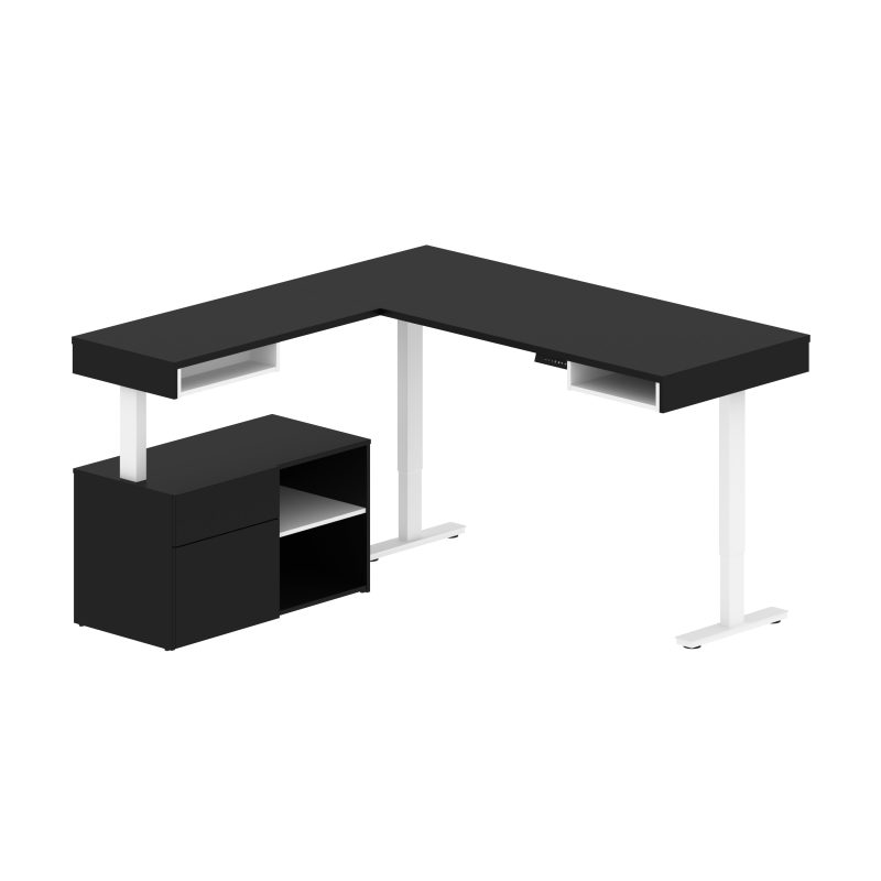 72" L-Shaped Adjustable Ergonomic Desk with Small Credenza in Black & White - Image 4