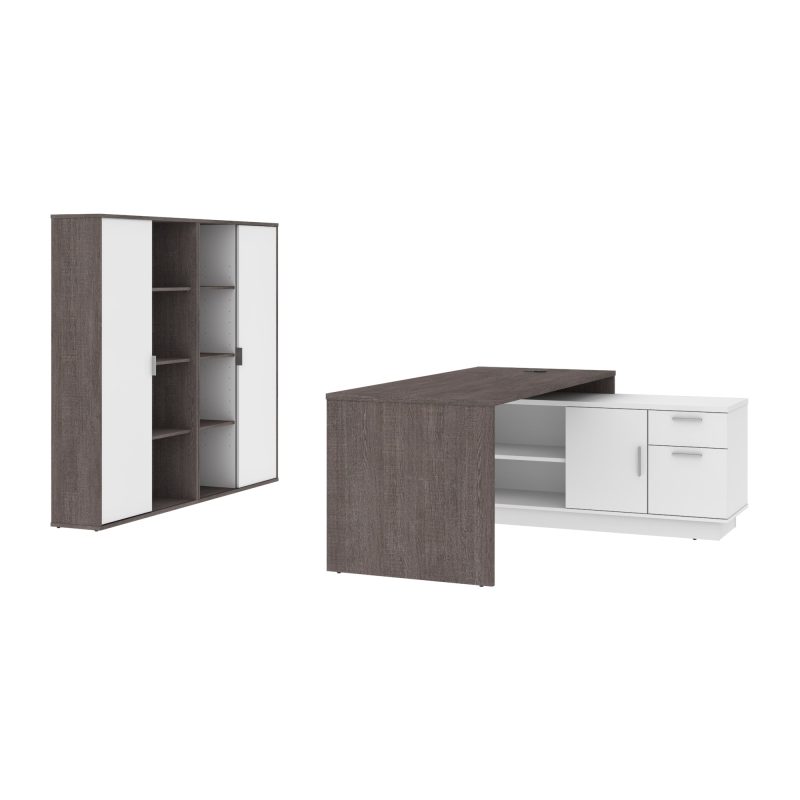 72" L-Shaped Executive Desk with Storage Cabinets in Bark Gray & White - Image 3