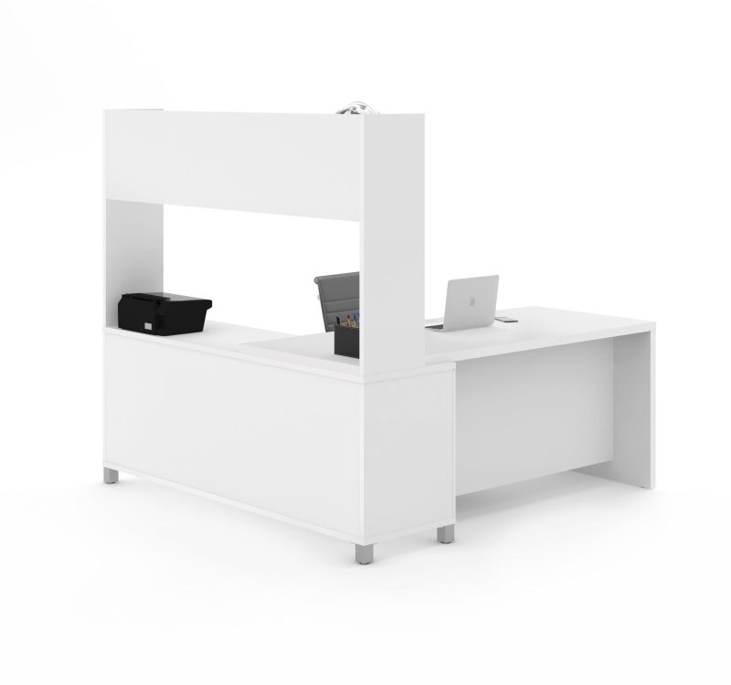 White 71" x 71" L-Shaped Office Desk with Hutch - Image 3