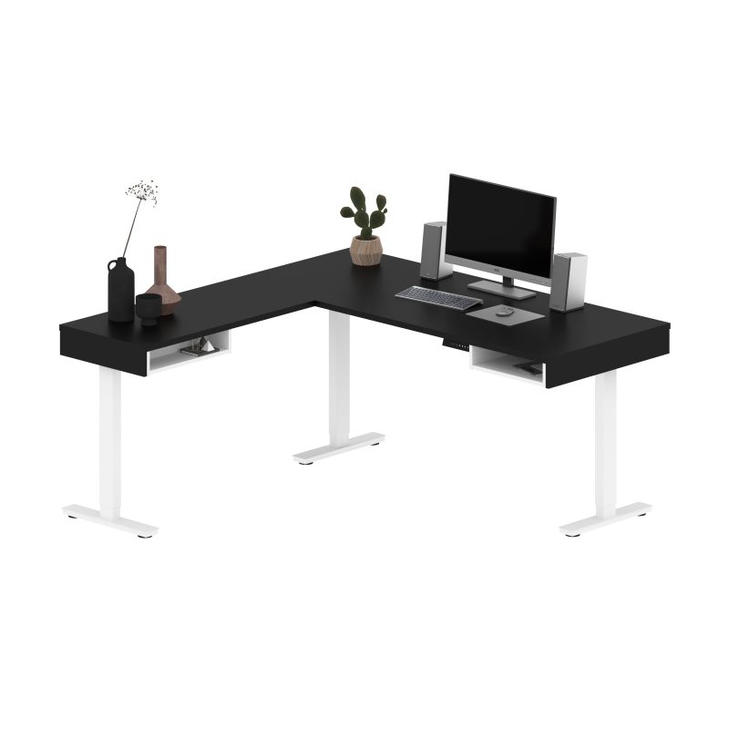 71" L-Shaped Sleek Black & White Standing Desk - Image 3