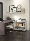 Modern L-Shaped Desk in Bark Gray & White with Integrated Shelves
