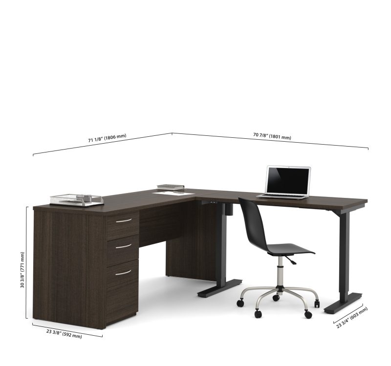 71" Dark Chocolate Single Pedestal Desk with Standing Desk Section - Image 4
