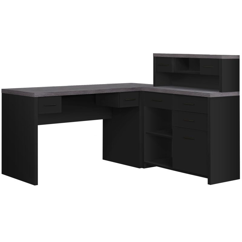 Gray & Black L-Shaped Desk with Low Hutch & Extra Storage - Image 2