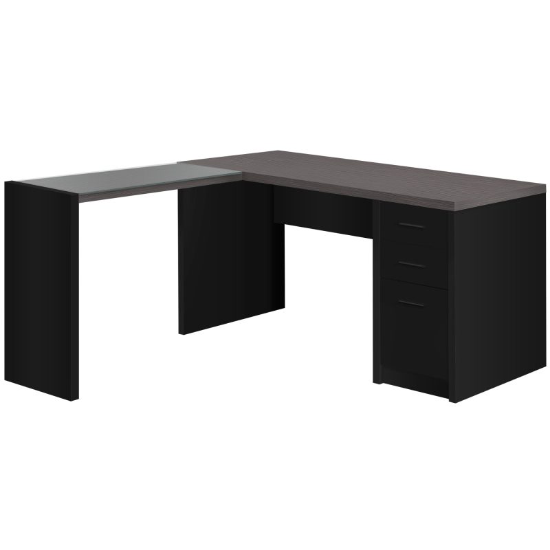 60" Gray & Black L-Shaped Desk with Glass Arm - Image 2