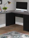 60" Gray & Black L-Shaped Desk with Glass Arm