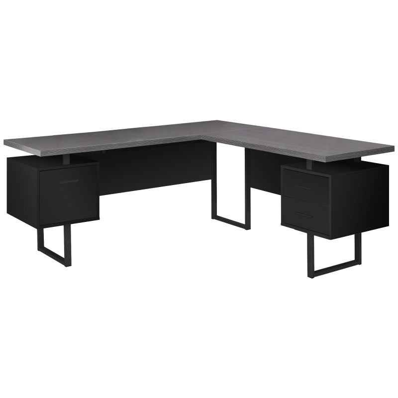 71" Ultra-Modern L-Shaped Desk with 3 Drawers in Gray & Black - Image 2