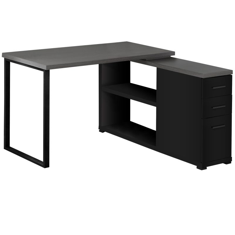 47" Reversible Corner Desk in Gray & Black with Credenza - Image 2