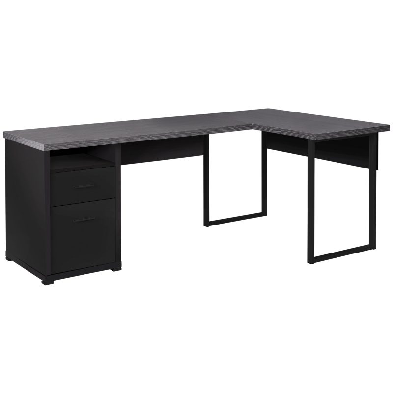 80" Corner Desk with Storage Cabinet in Gray & Black - Image 2