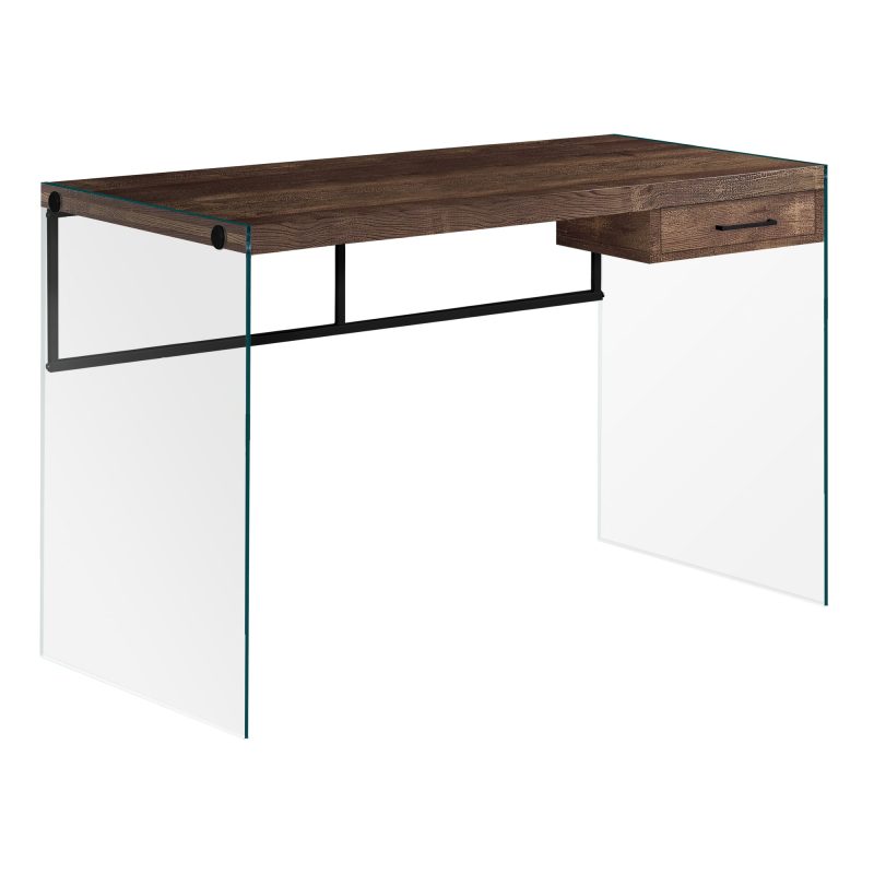 47" Glass & Reclaimed Brown Wood Desk with Drawer - Image 2