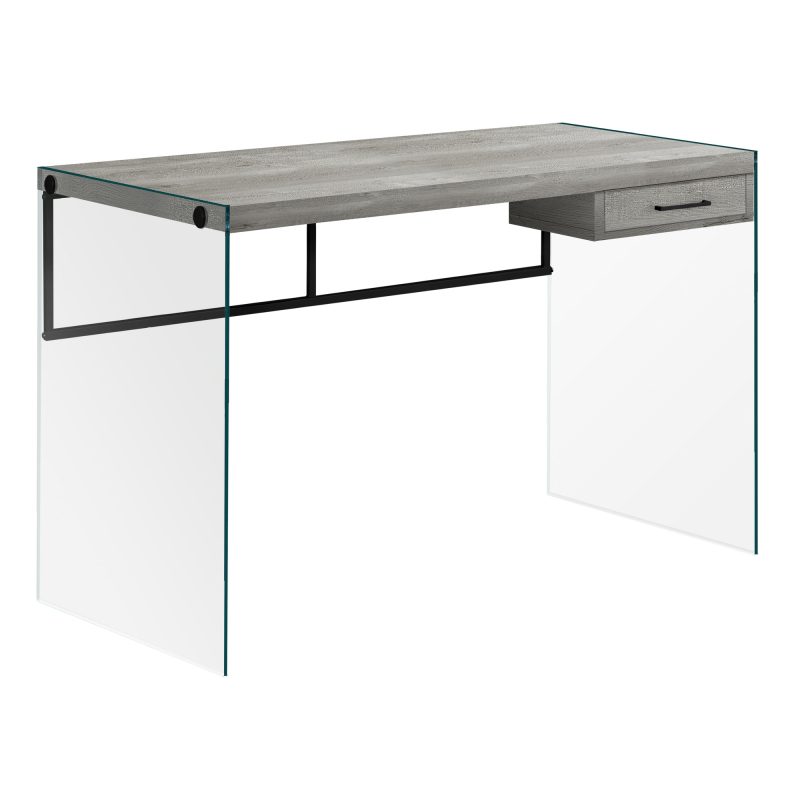 47" Glass & Reclaimed Gray Wood Desk with Drawer - Image 2