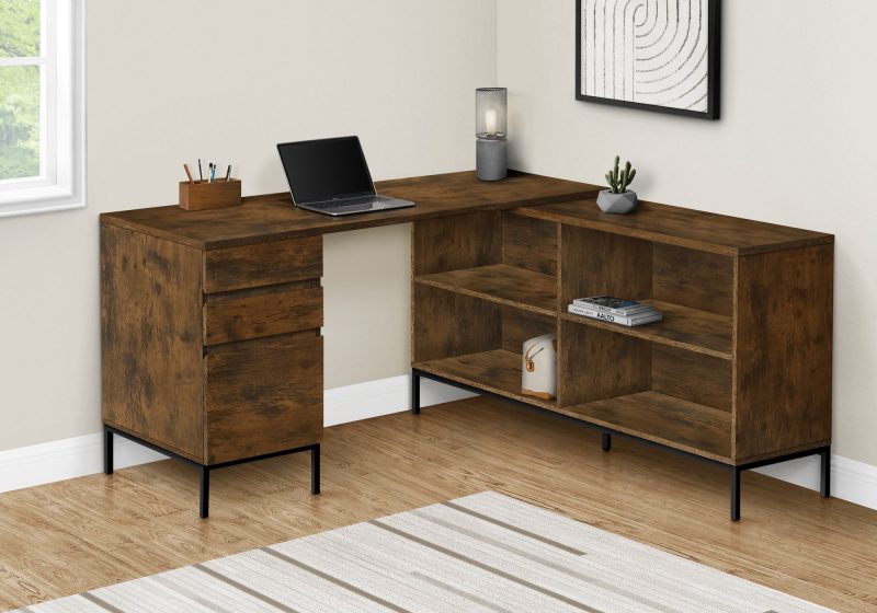 L-Shaped 60" Brown Contemporary Office Desk - Image 2