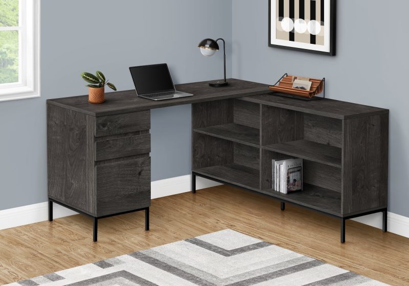 L-Shaped 60" Dark Gray Contemporary Office Desk - Image 3