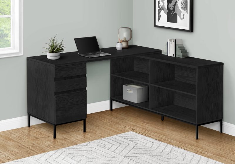 L-Shaped 60" Black Contemporary Office Desk - Image 3