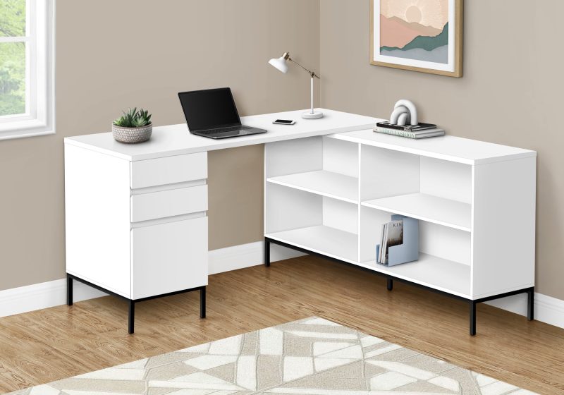L-Shaped 60" White Contemporary Office Desk - Image 3