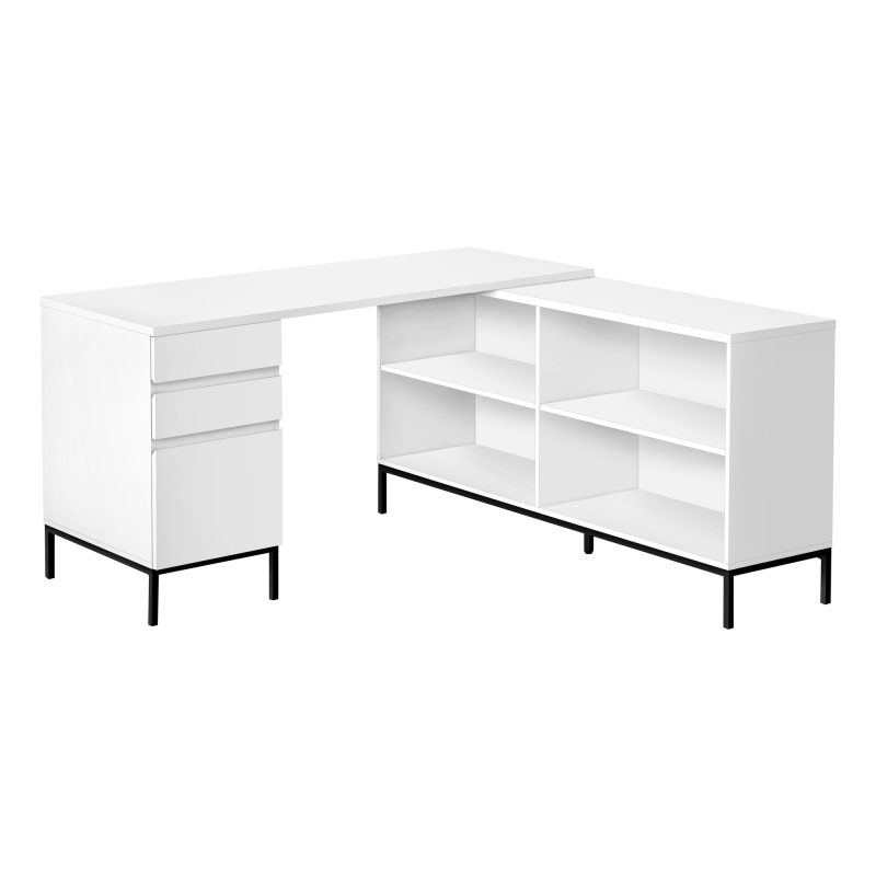 L-Shaped 60" White Contemporary Office Desk
