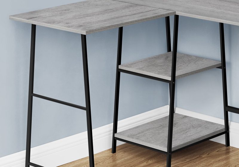 47" Grey Industrial-Style L-Shaped Writing Desk with Open Shelves - Image 3