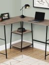 Dark Taupe Industrial-Style L-Shaped Writing Desk with Open Shelves