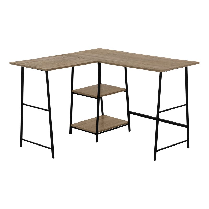 Dark Taupe Industrial-Style L-Shaped Writing Desk with Open Shelves - Image 9