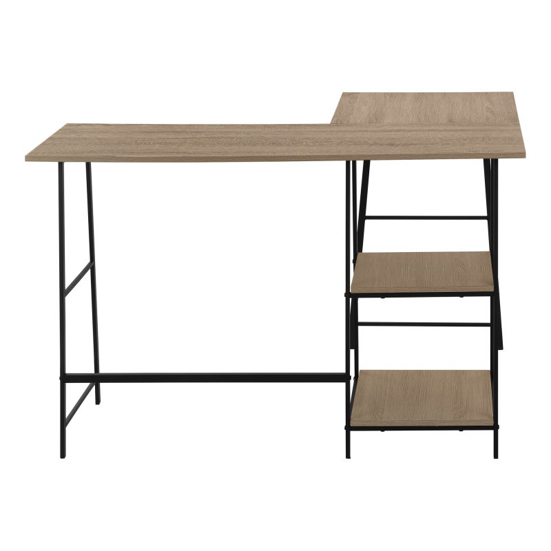Dark Taupe Industrial-Style L-Shaped Writing Desk with Open Shelves - Image 8