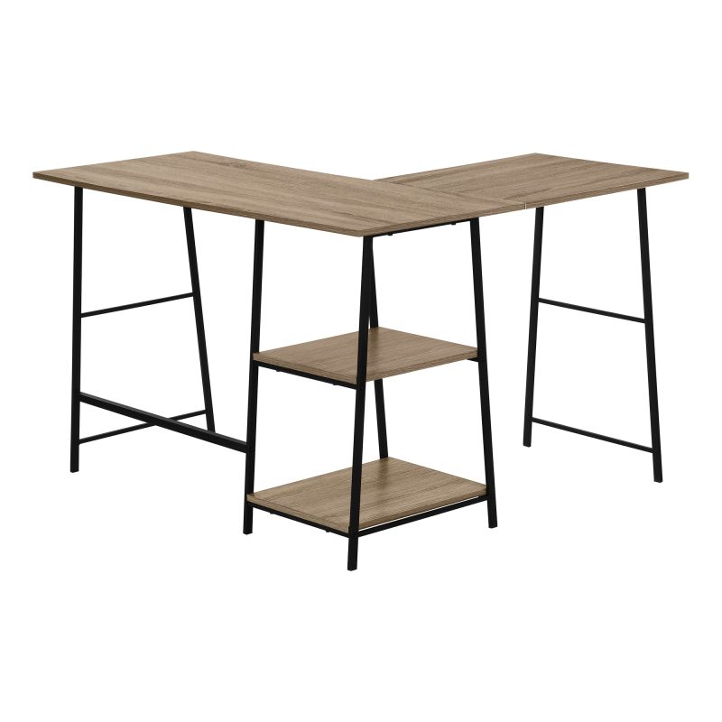 Dark Taupe Industrial-Style L-Shaped Writing Desk with Open Shelves - Image 7
