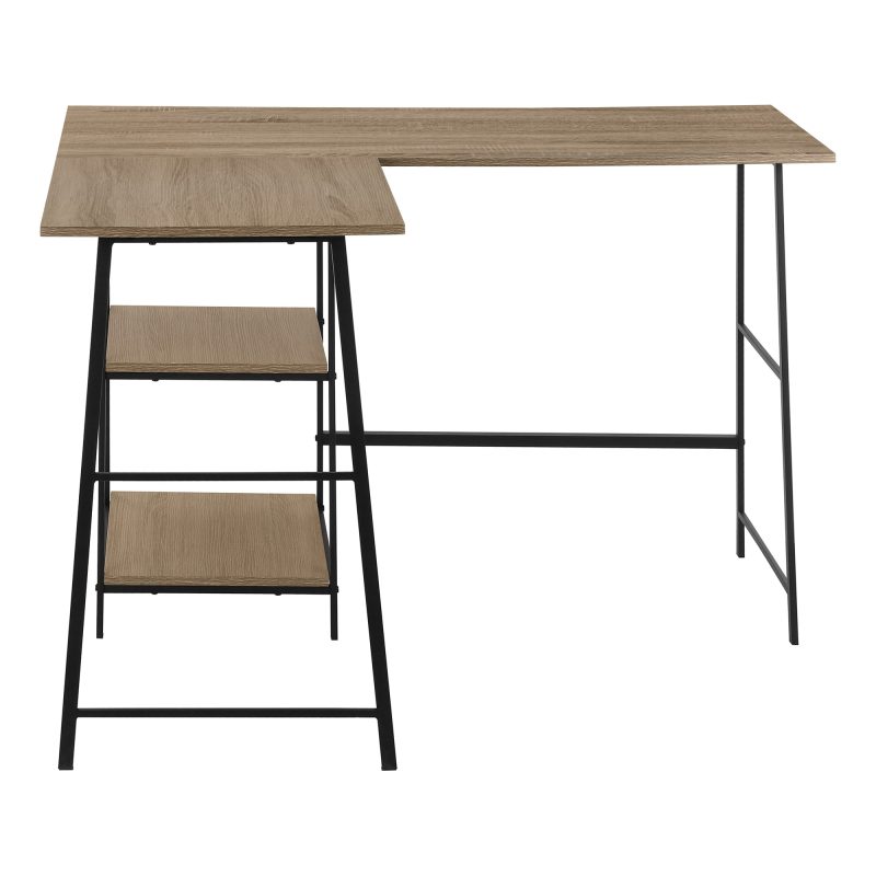 Dark Taupe Industrial-Style L-Shaped Writing Desk with Open Shelves - Image 6