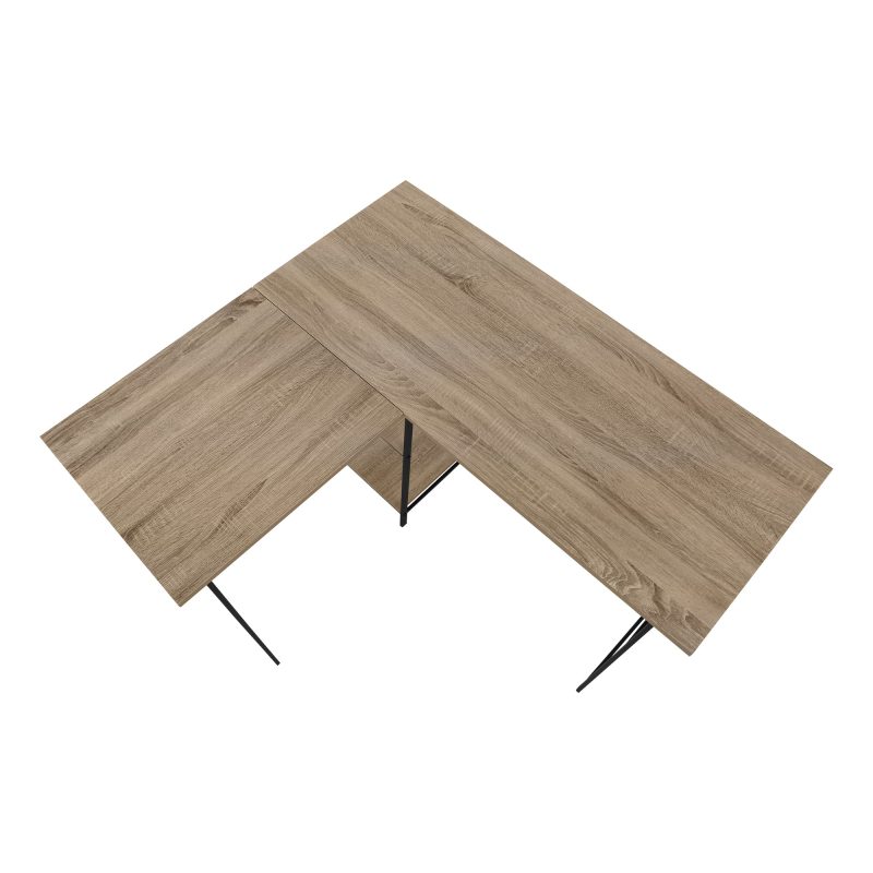 Dark Taupe Industrial-Style L-Shaped Writing Desk with Open Shelves - Image 5