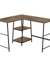 47" Brown Industrial-Style L-Shaped Writing Desk with Open Shelves