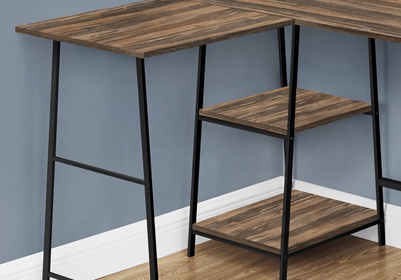 47" Brown Industrial-Style L-Shaped Writing Desk with Open Shelves - Image 2