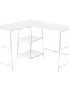 47" White Industrial-Style L-Shaped Writing Desk with Open Shelves
