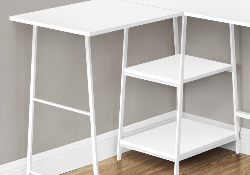 47" White Industrial-Style L-Shaped Writing Desk with Open Shelves - Image 3