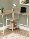 47" Natural Industrial-Style L-Shaped Writing Desk with Open Shelves
