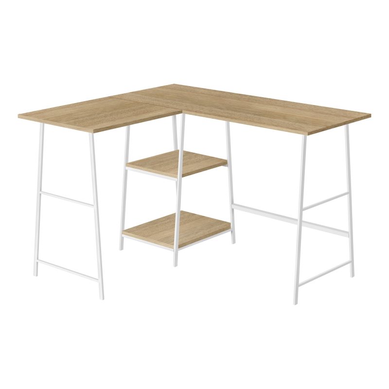 47" Natural Industrial-Style L-Shaped Writing Desk with Open Shelves - Image 2