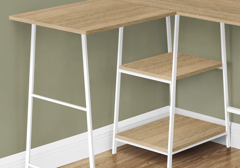 47" Natural Industrial-Style L-Shaped Writing Desk with Open Shelves - Image 3