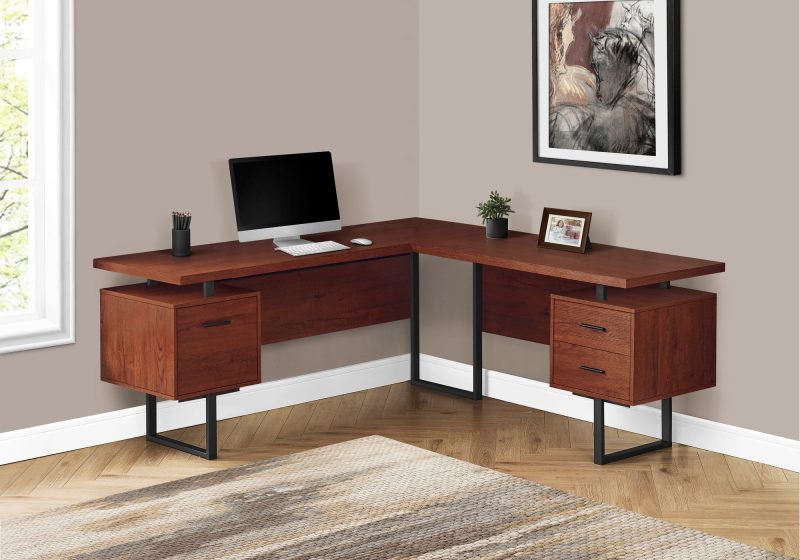 71" Cherry L-Shaped Floating Desk