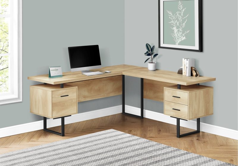 71" Natural Birch L-Shaped Floating Desk