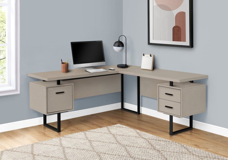 71" Modern Taupe L-Shaped Floating Desk