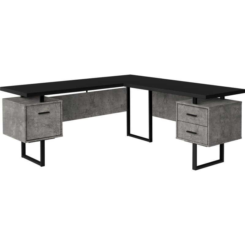 71" Concrete & Black L-Shaped Floating Desk - Image 2