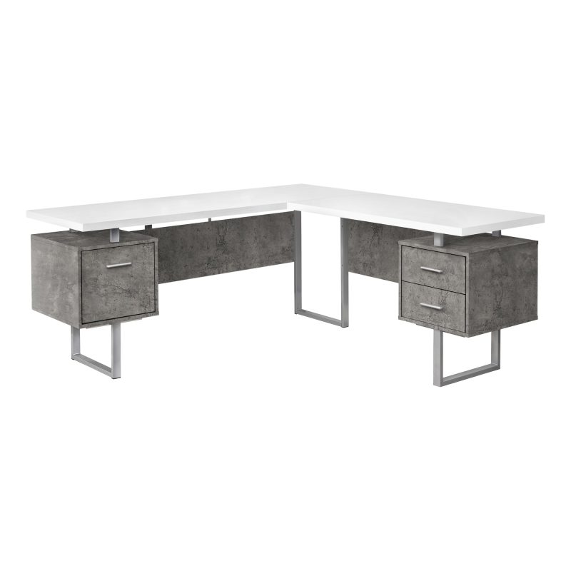 71" Concrete & White L-Shaped Floating Desk - Image 2