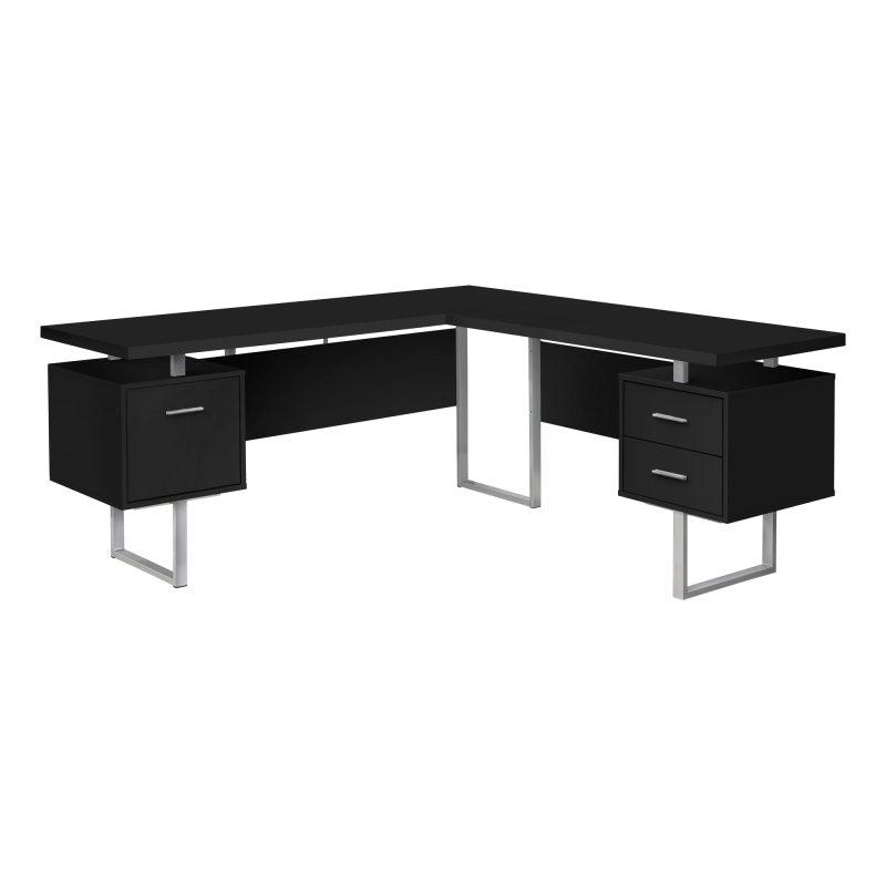 71" Black & Silver L-Shaped Floating Desk - Image 2