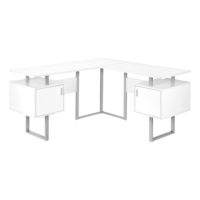 Mid-Century Modern White 57" L-Shaped Computer Desk - Image 2