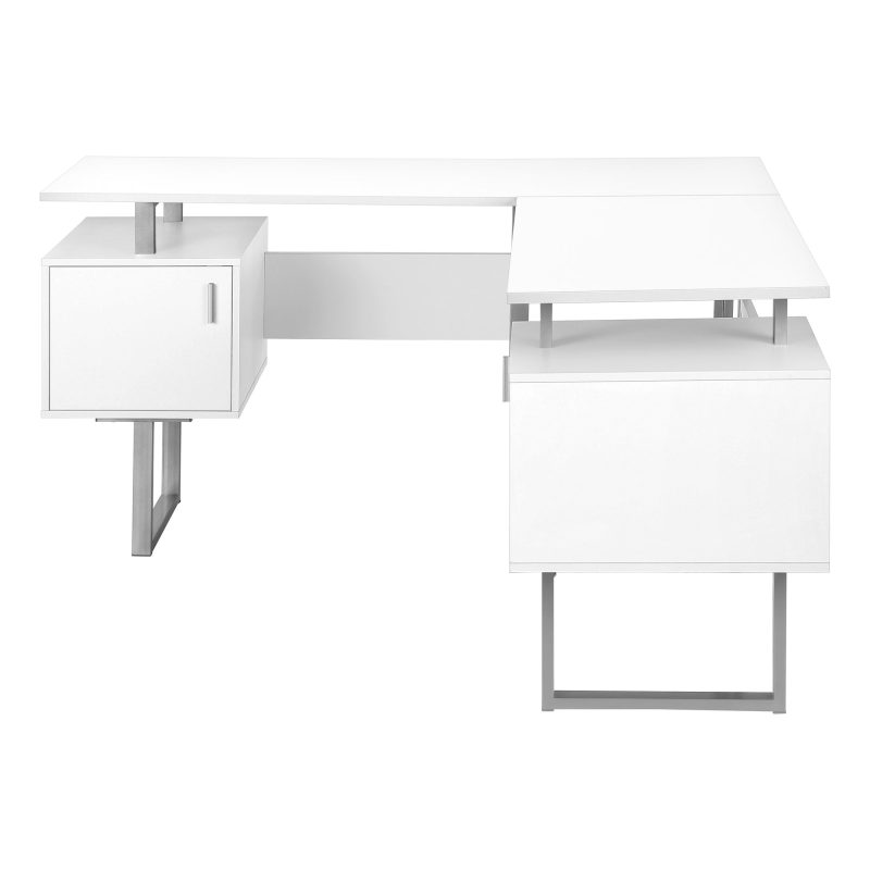Mid-Century Modern White 57" L-Shaped Computer Desk - Image 3