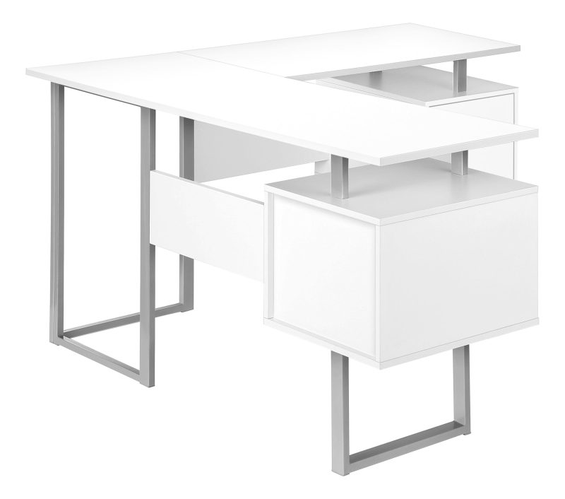 Mid-Century Modern White 57" L-Shaped Computer Desk - Image 4